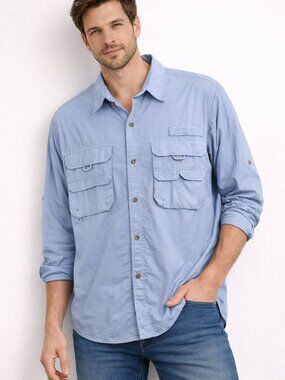 Rugged Earth Outfitters Powder Blue Fishing Shirt L Utility Outdoor